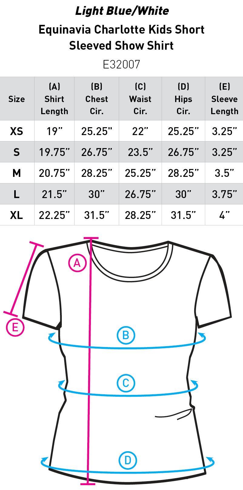 Size chart: English Show Shirts