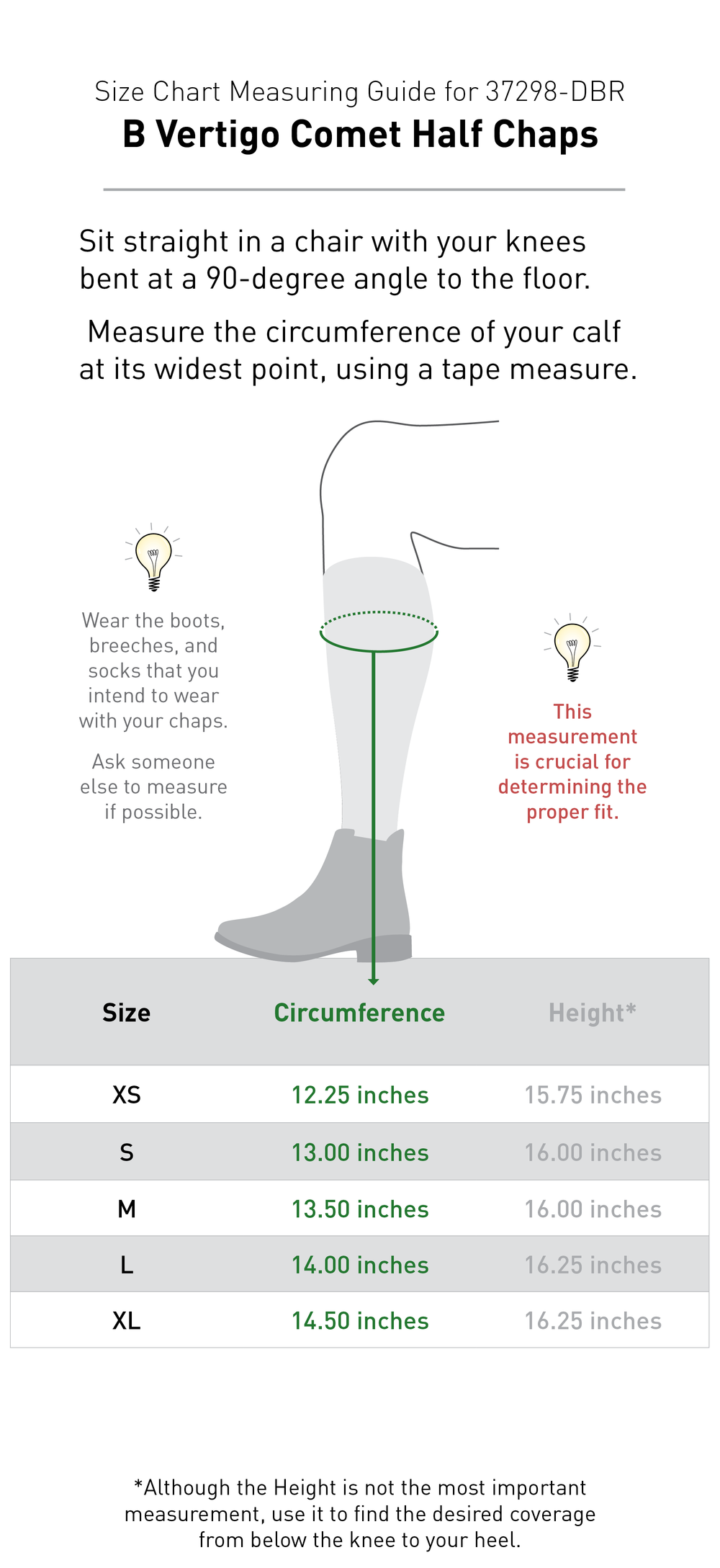 Size chart: Half Chaps