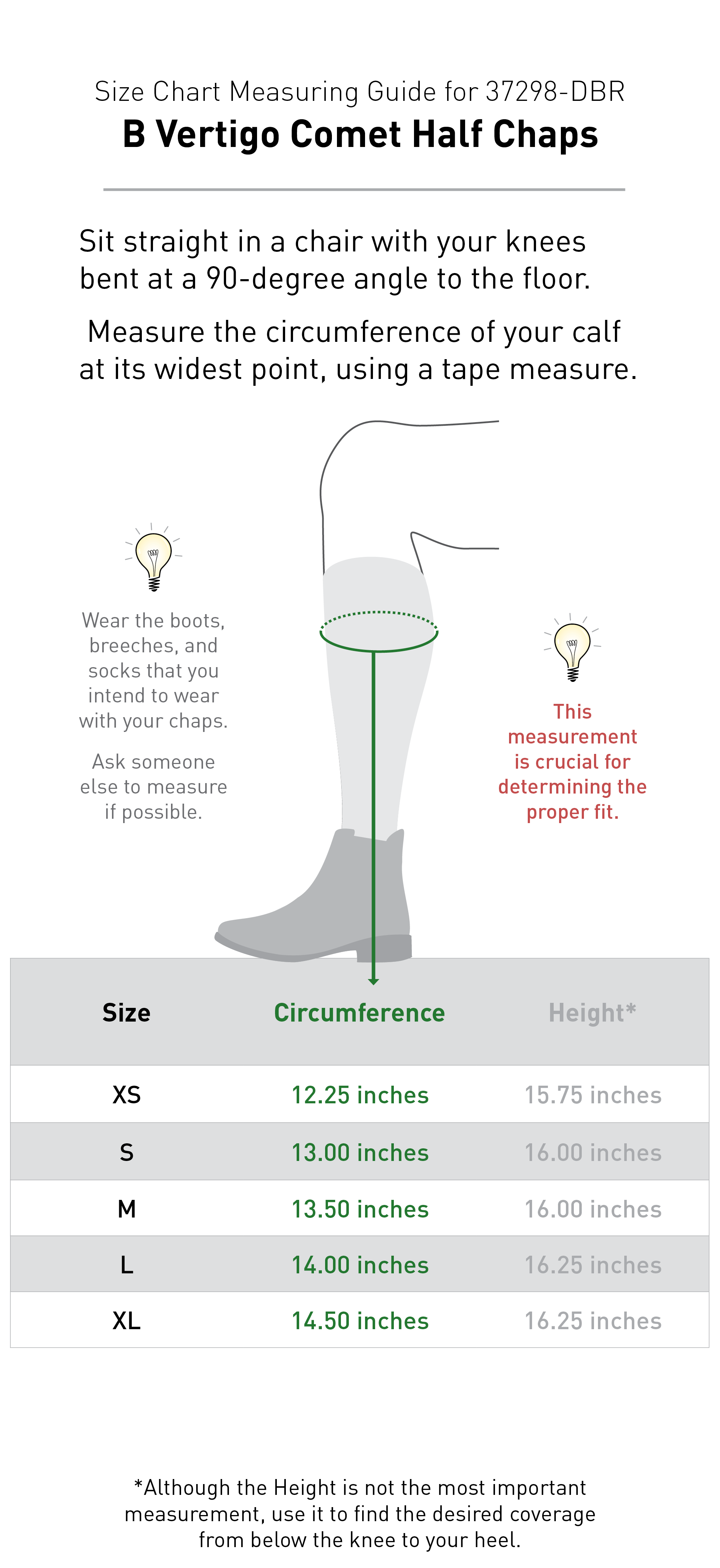 Size chart: Half Chaps