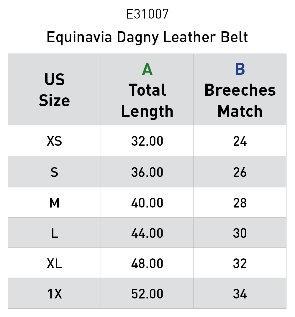 Size chart: Equestrian Belts