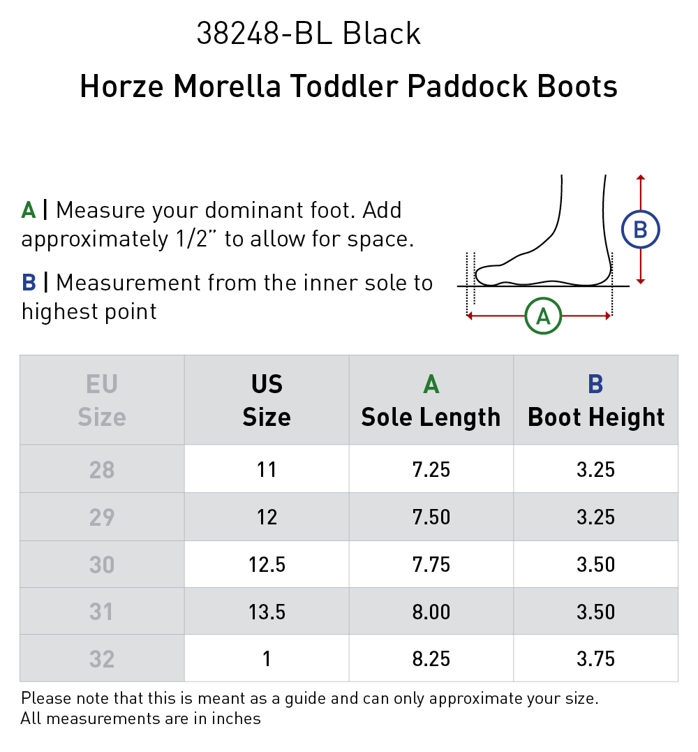 Size chart: Paddock Boots