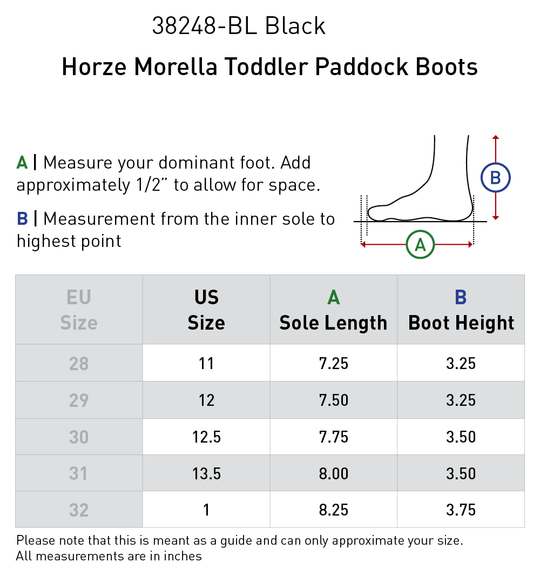 Size chart: Paddock Boots
