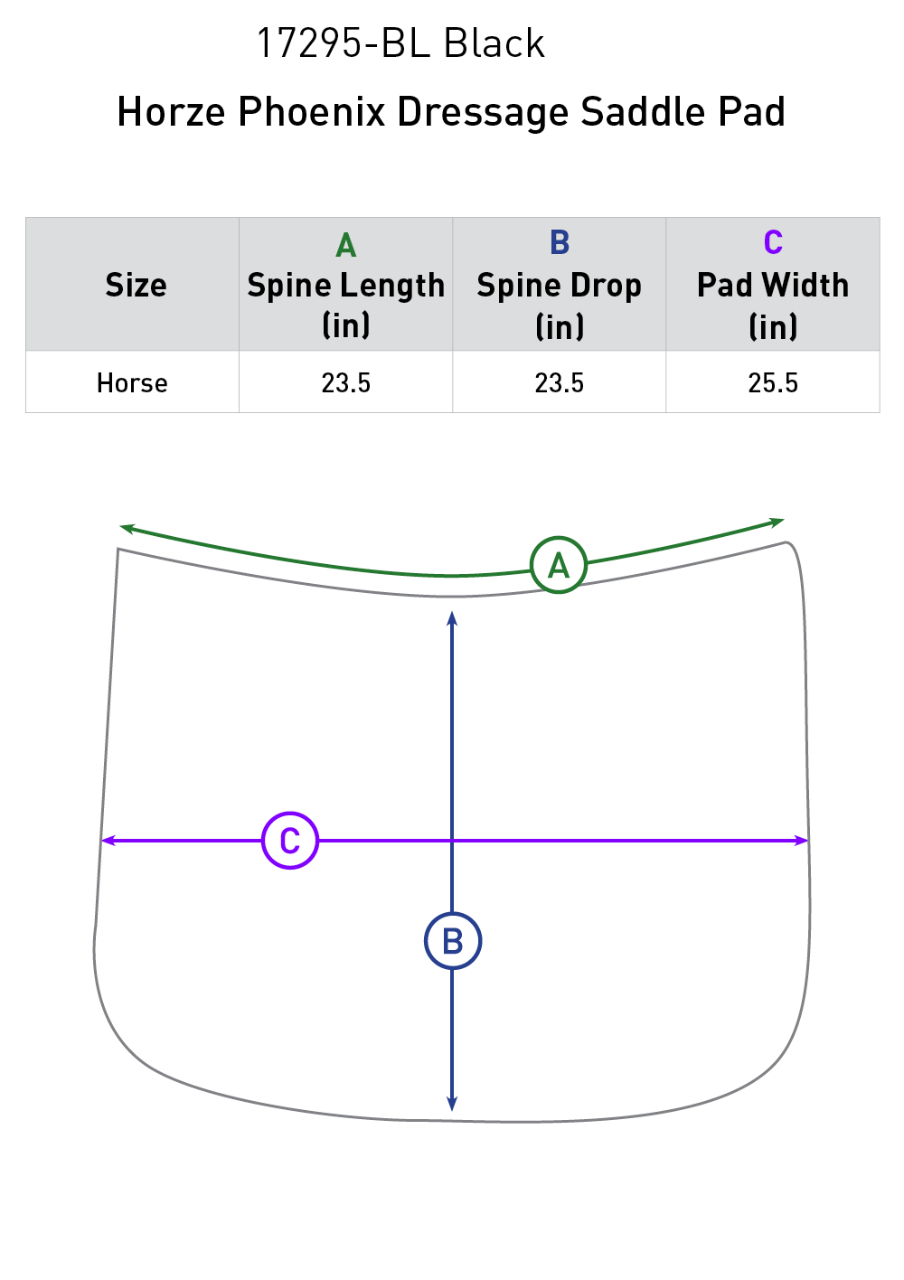 Size chart: Square Dressage Saddle Pads