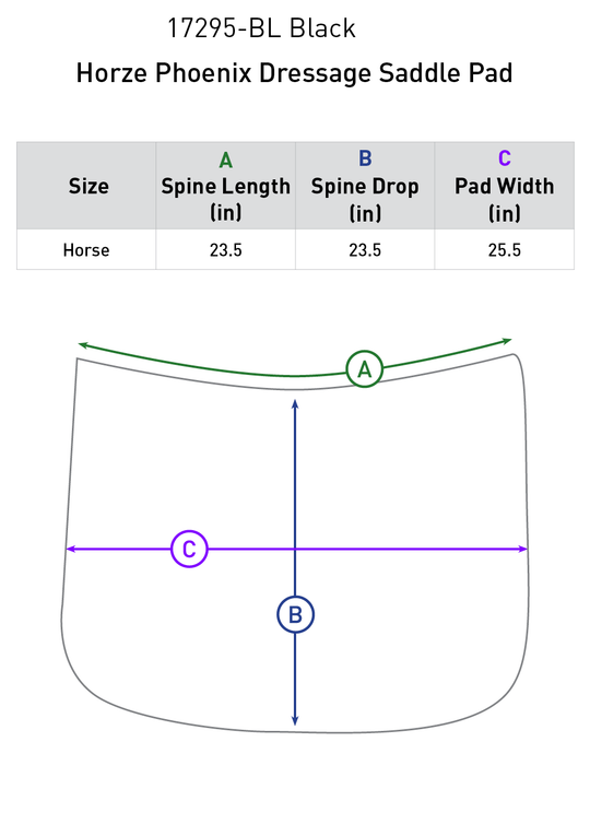 Size chart: Square Dressage Saddle Pads