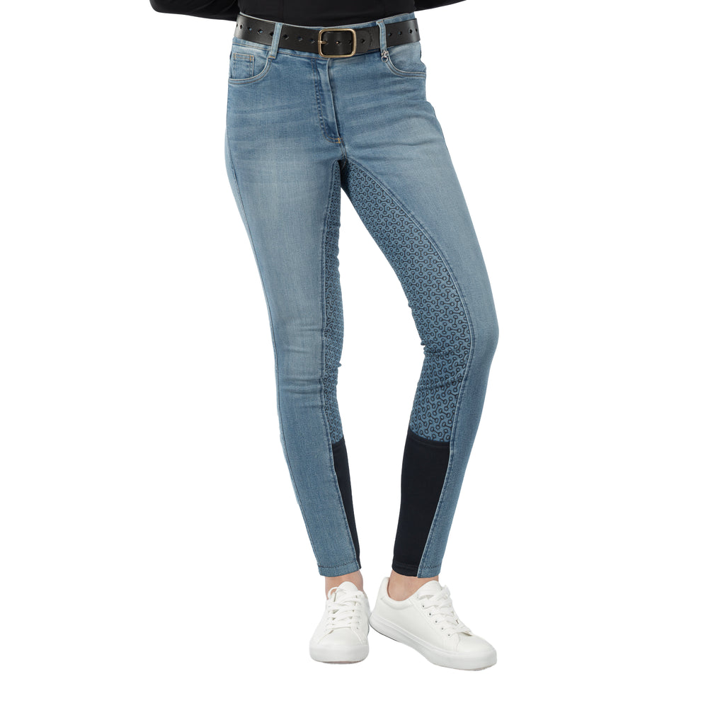Horze Kaia Womens High Waist Denim Silicone Full Seat Breeches image #2