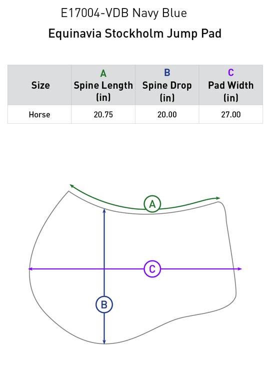 Size chart: Square All Purpose Saddle Pads