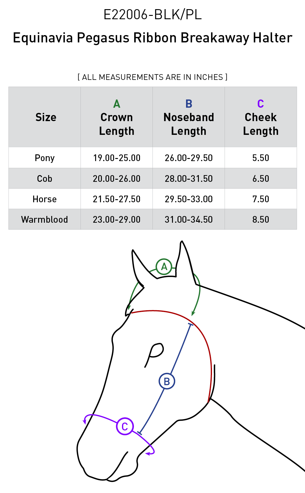 Size chart: Halters