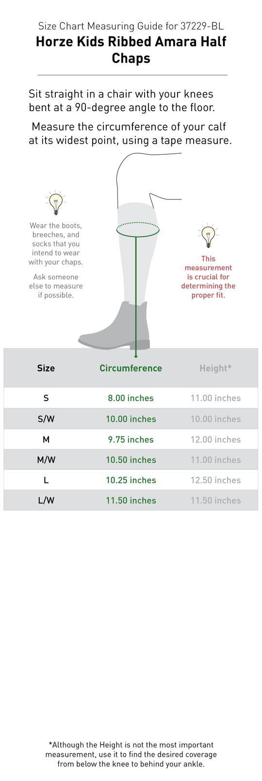 Size chart: Half Chaps