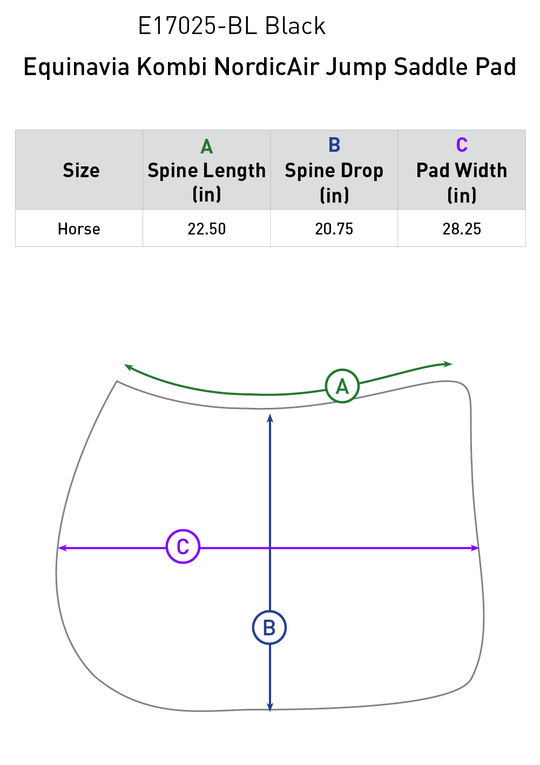 Size chart: Square All Purpose Saddle Pads
