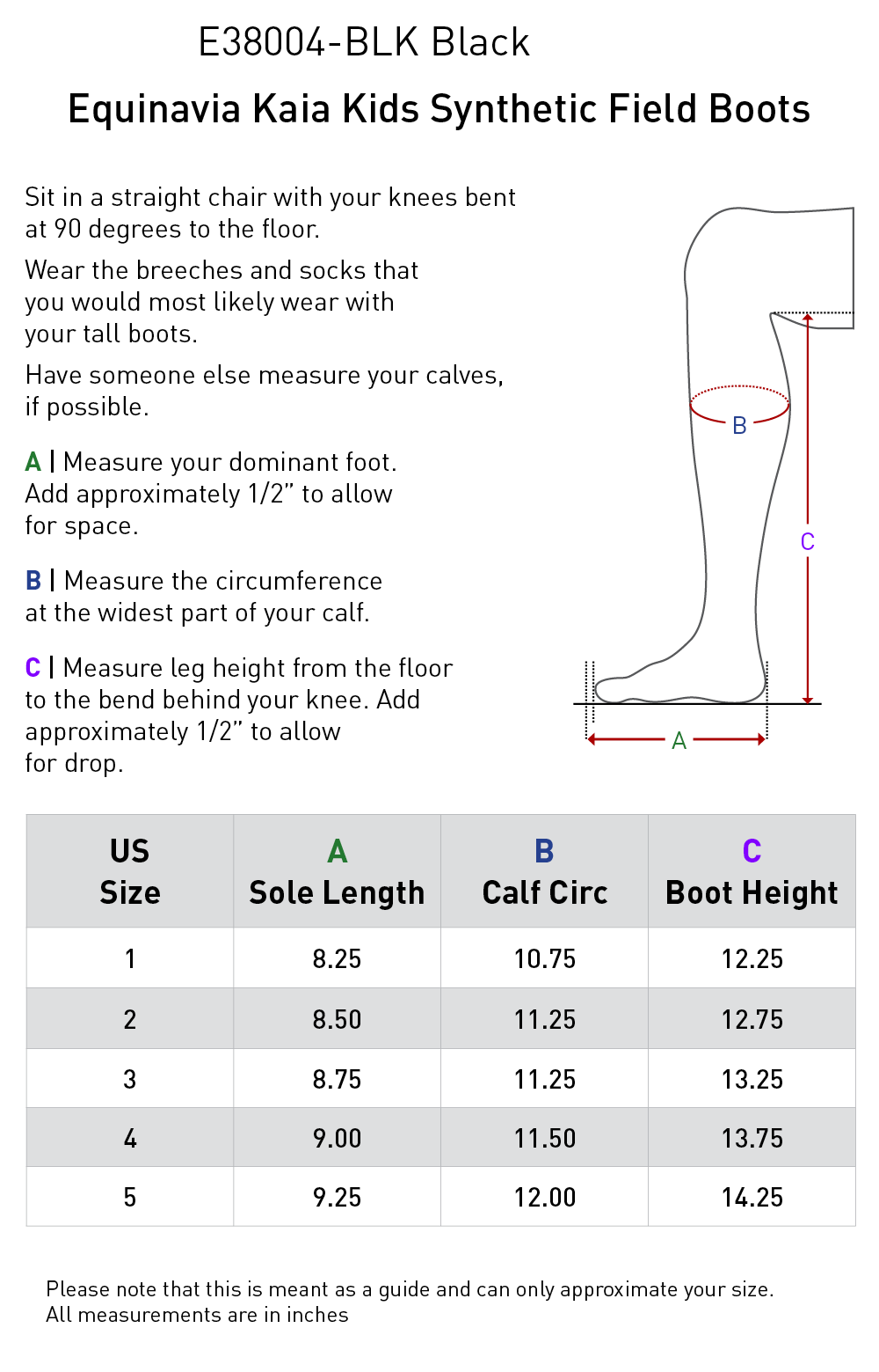 Size chart: Field Boots