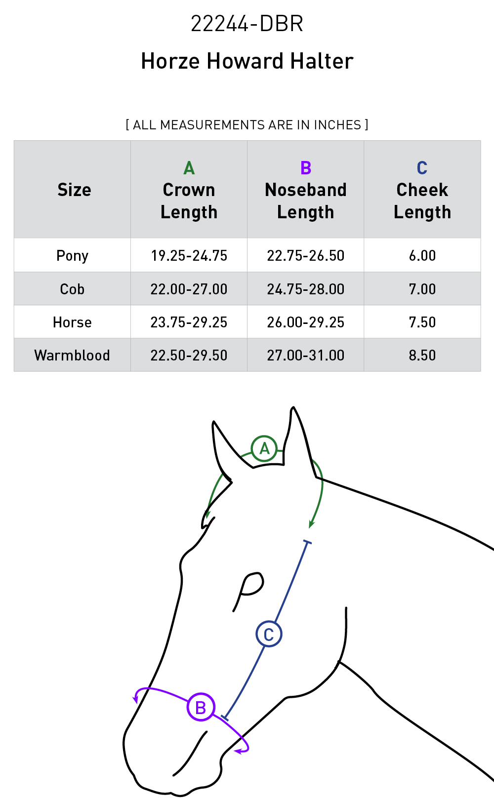 Size chart: Halters