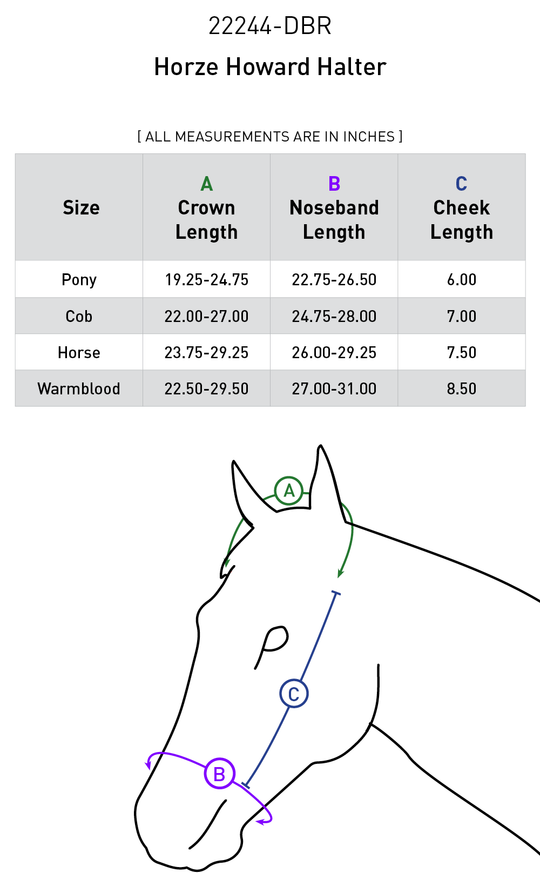 Size chart: Halters