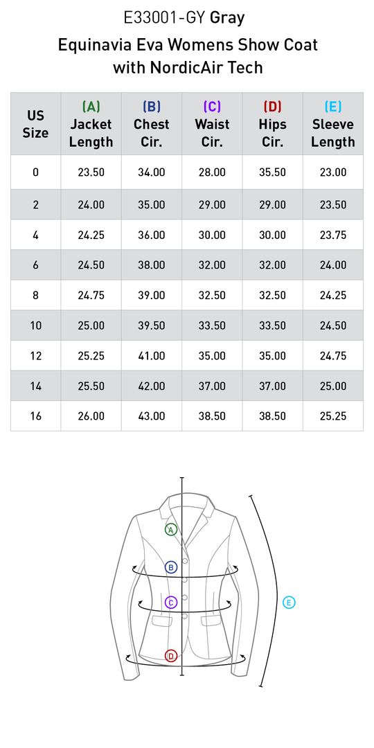 Size chart: Show Coats
