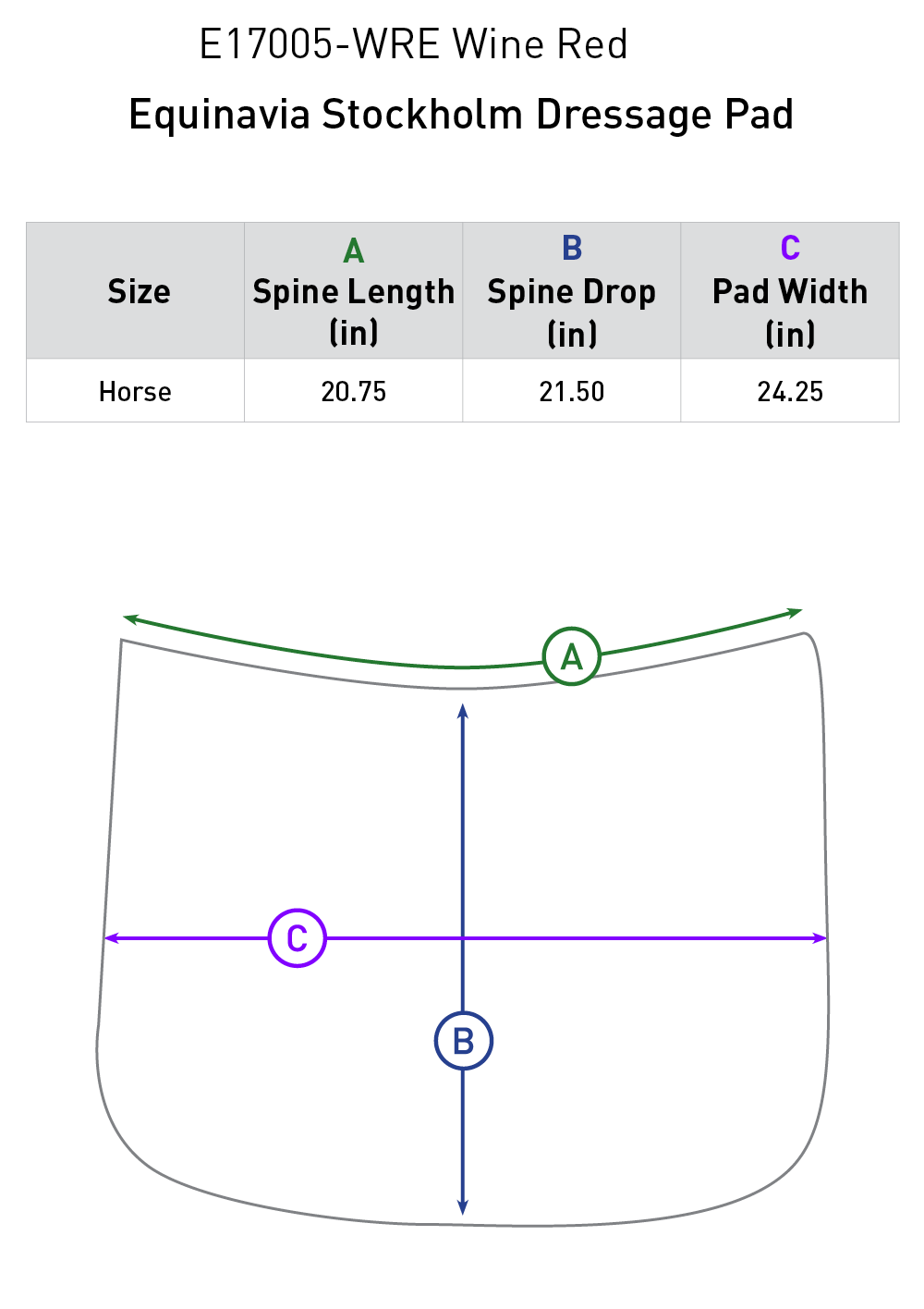 Size chart: Square Dressage Saddle Pads