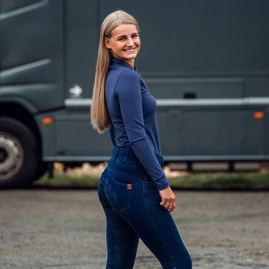 Horze Kacy Womens Denim Look Winter Full Seat Breeches image 