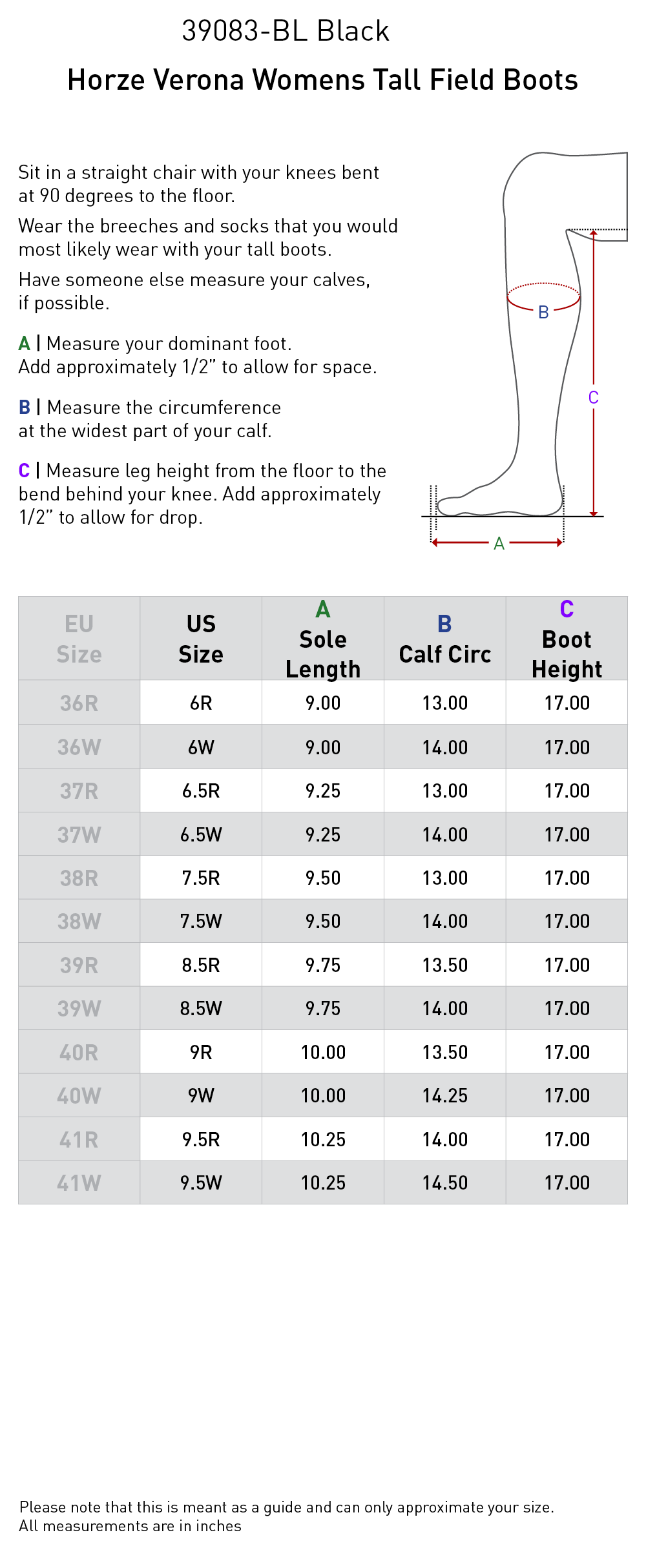 Size chart: Field Boots