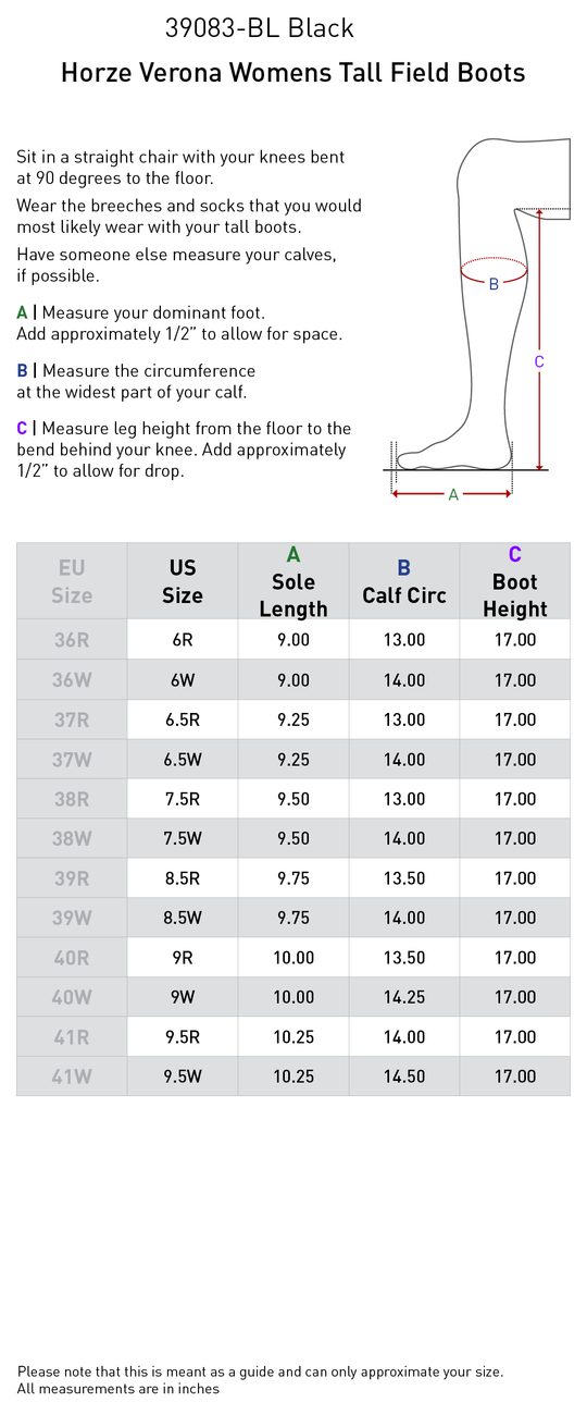 Size chart: Field Boots