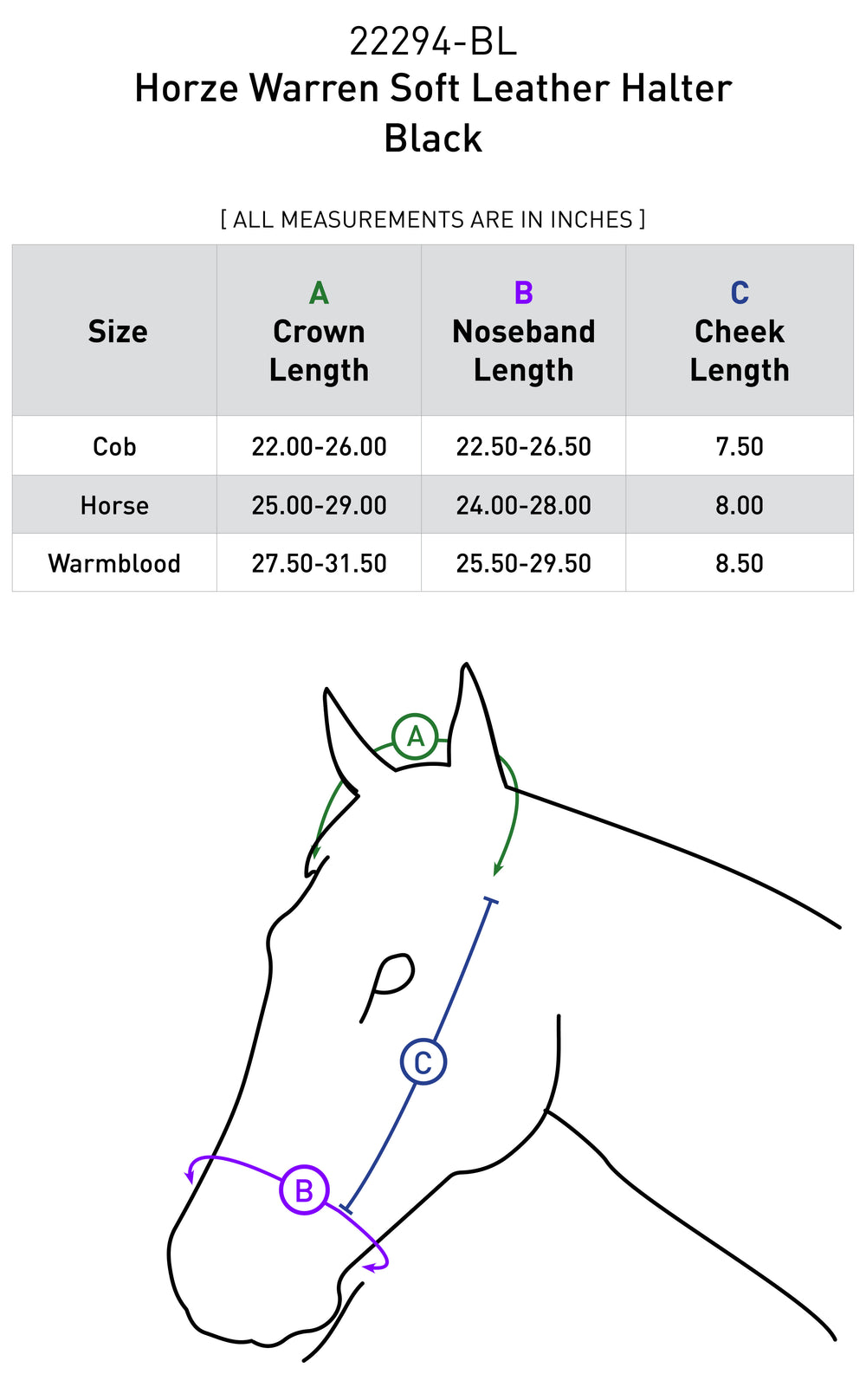 Size chart: Halters