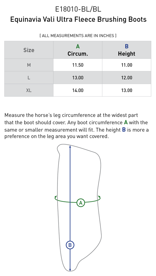 Size chart: Tendon/Galloping Boots