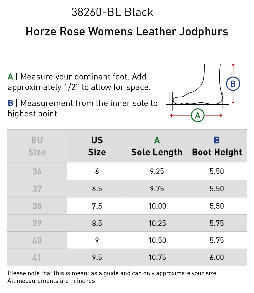 Size chart: Paddock Boots