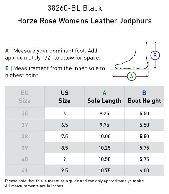 Size chart: Paddock Boots