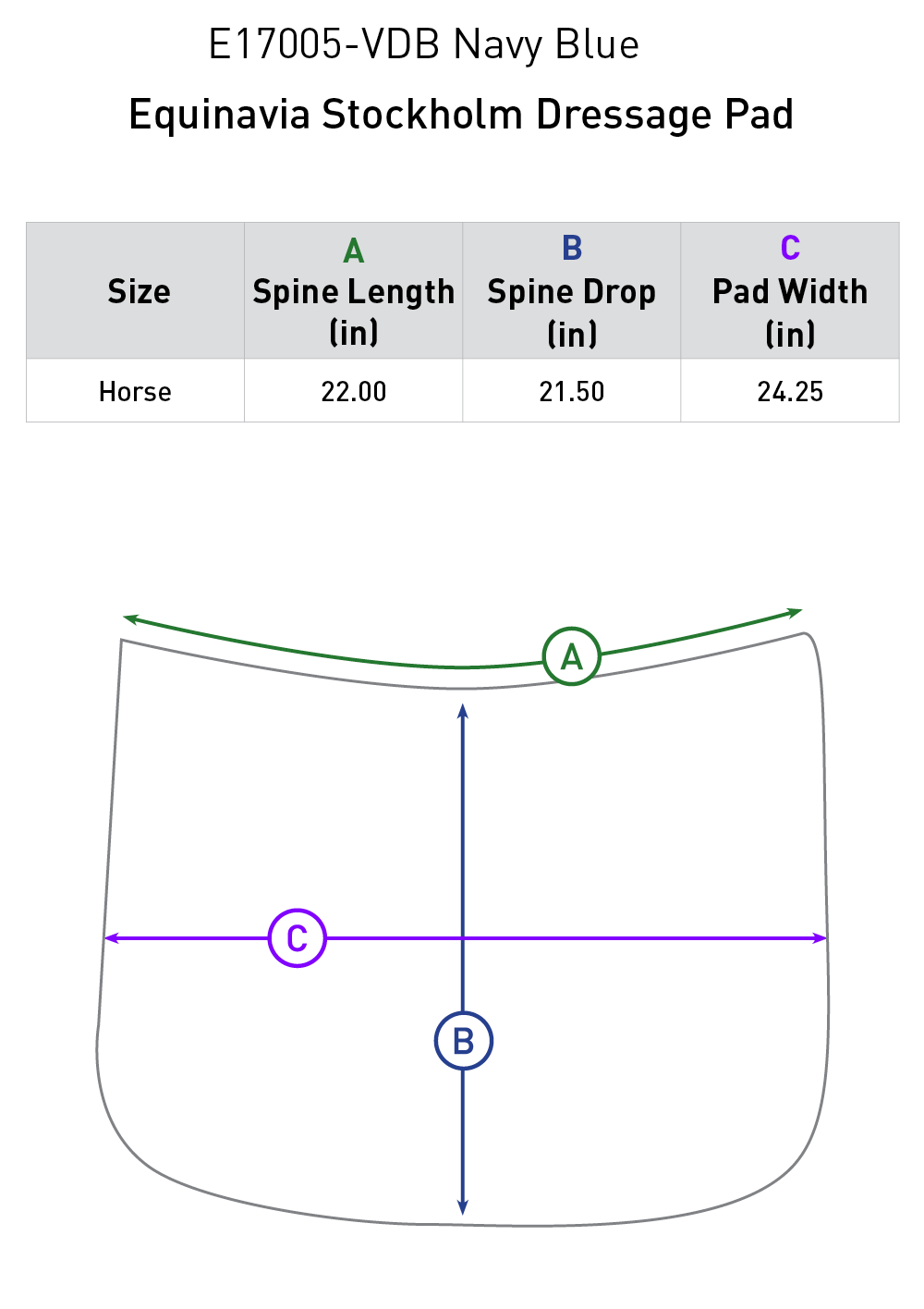 Size chart: Square Dressage Saddle Pads