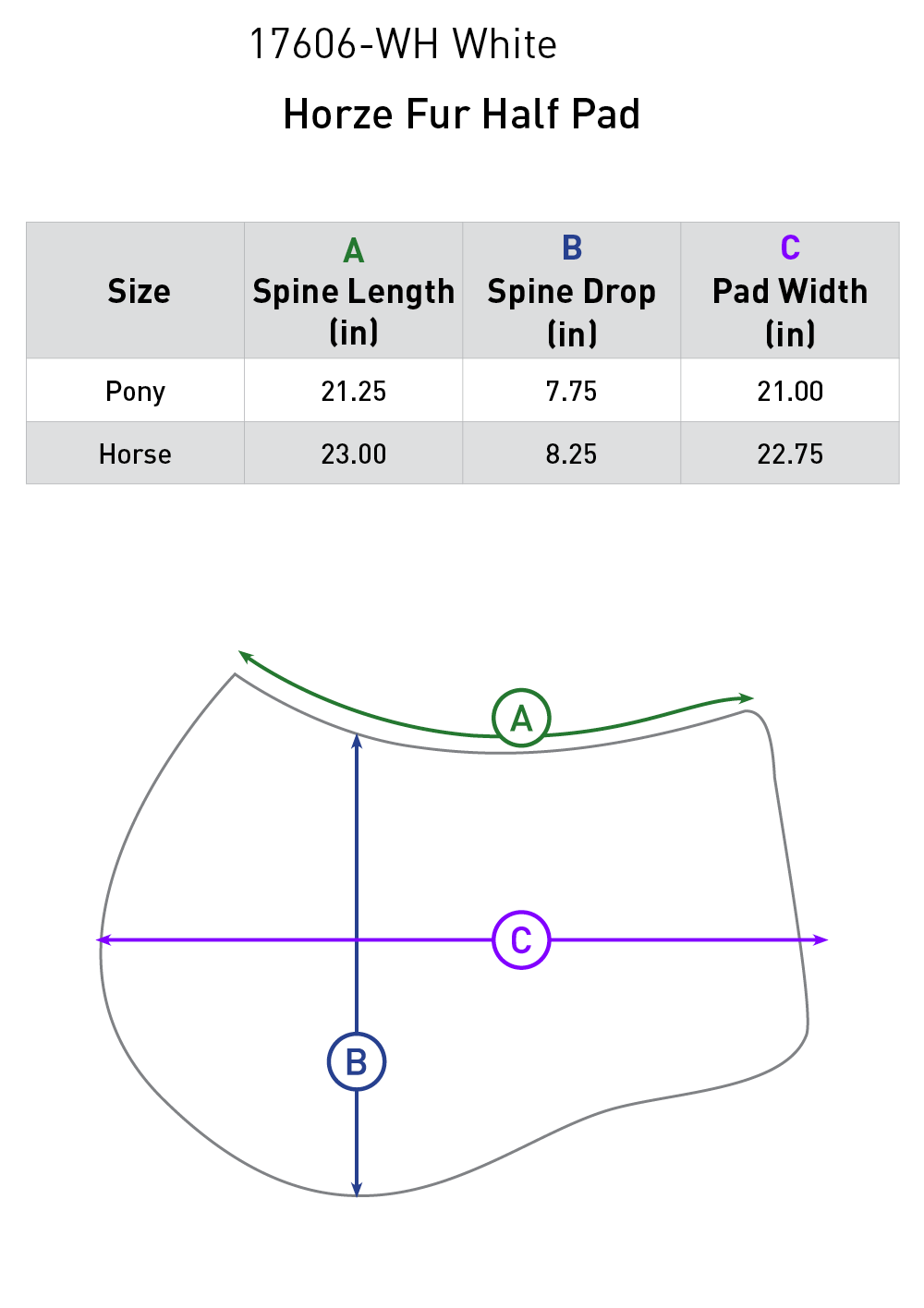 Size chart: Half Pads