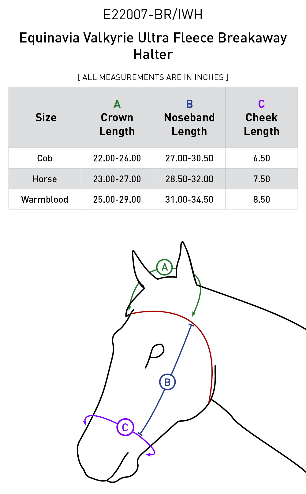 Size chart: Halters