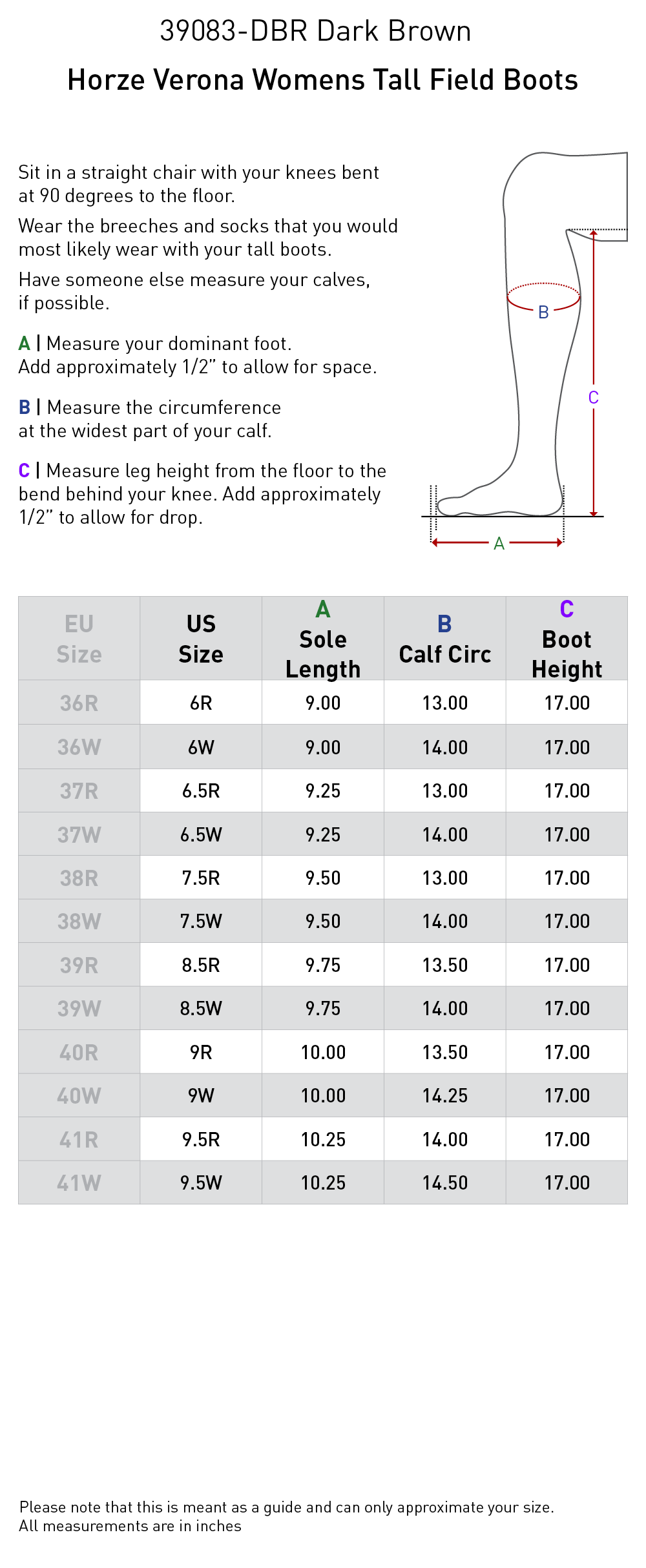 Size chart: Field Boots