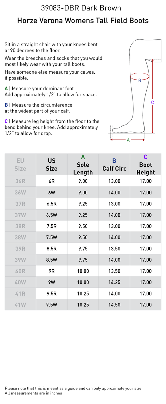 Size chart: Field Boots