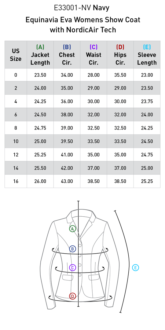 Size chart: Show Coats