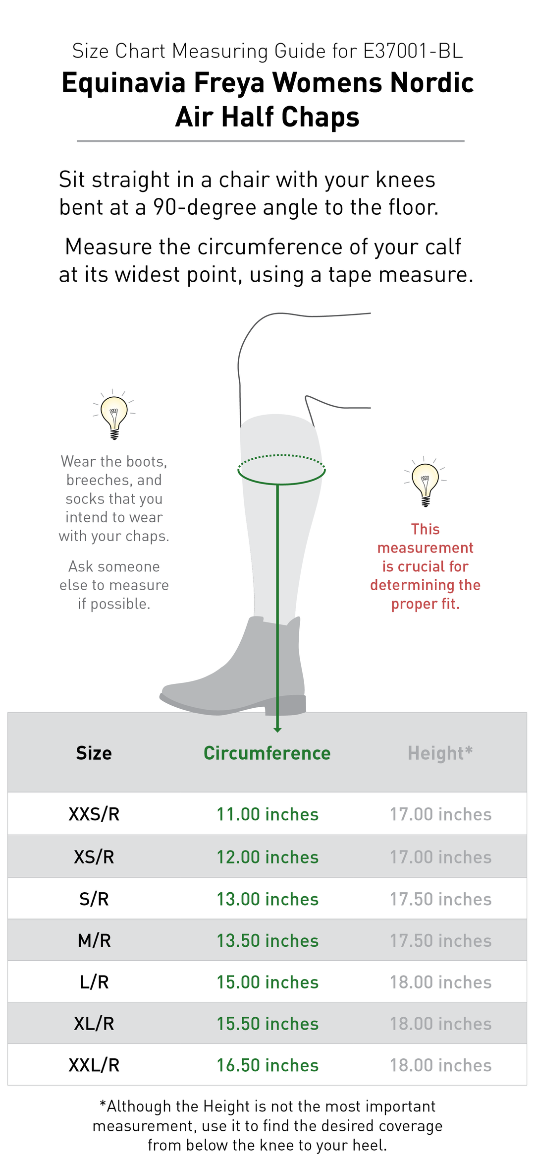 Size chart: Half Chaps