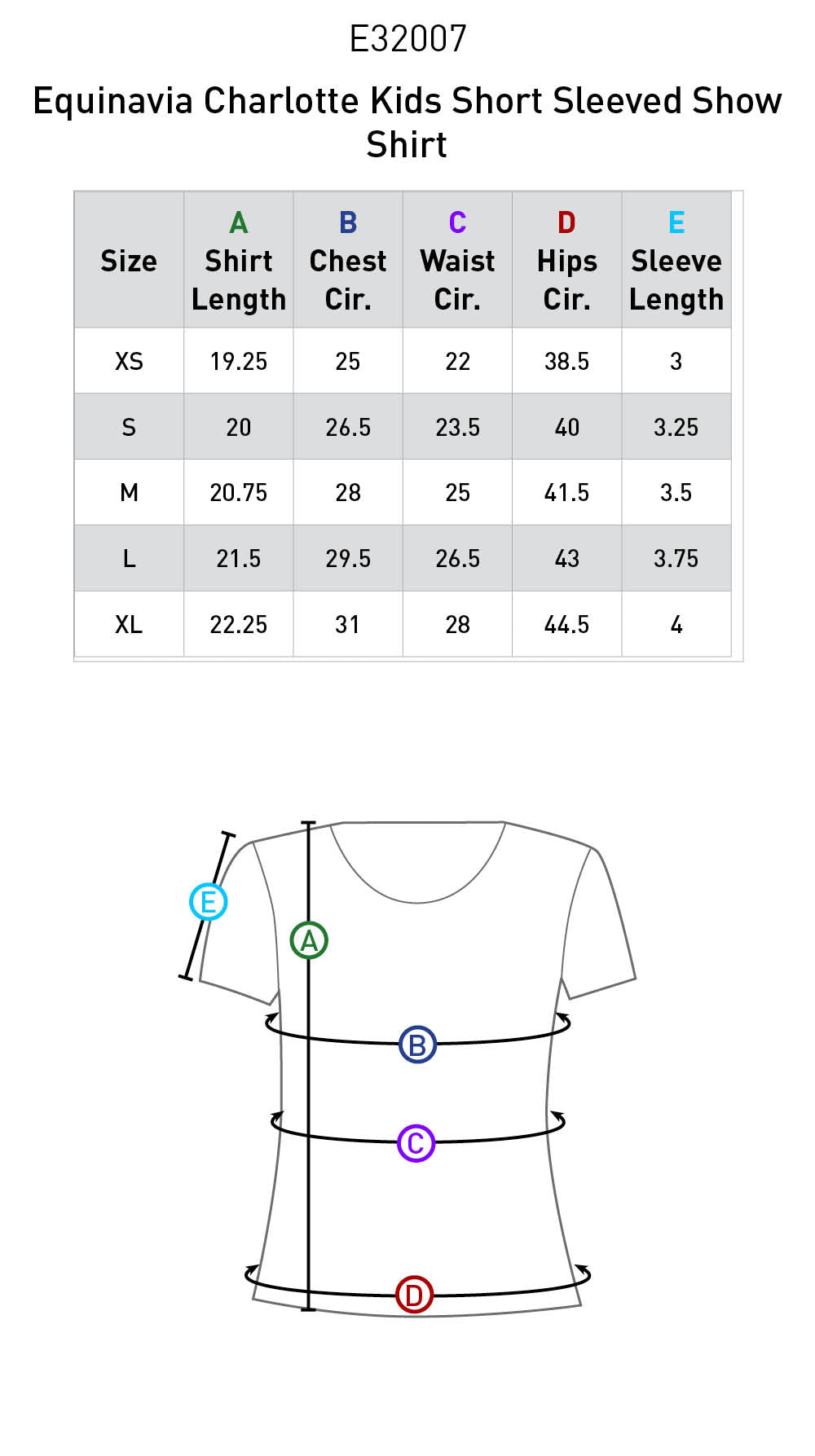 Size chart: English Show Shirts