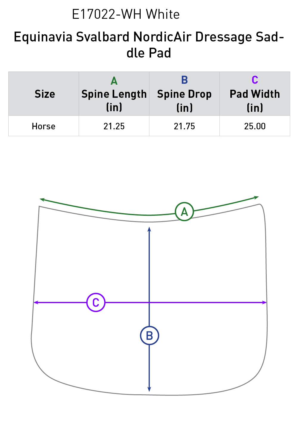 Size chart: Square Dressage Saddle Pads