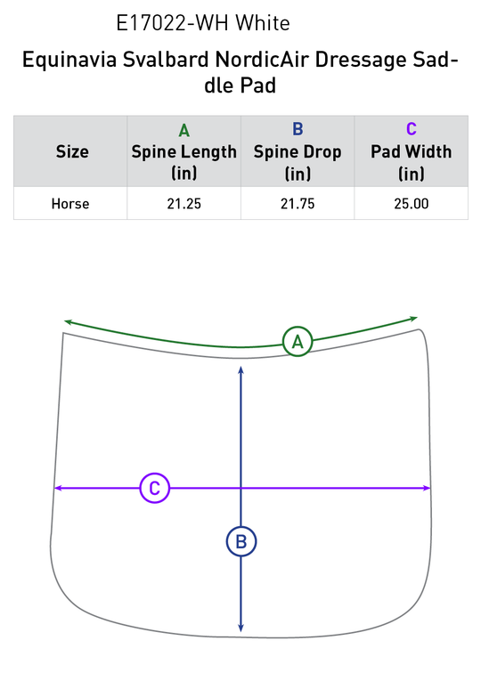 Size chart: Square Dressage Saddle Pads
