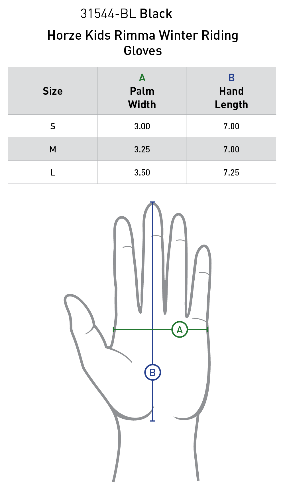 Size chart: Riding Gloves