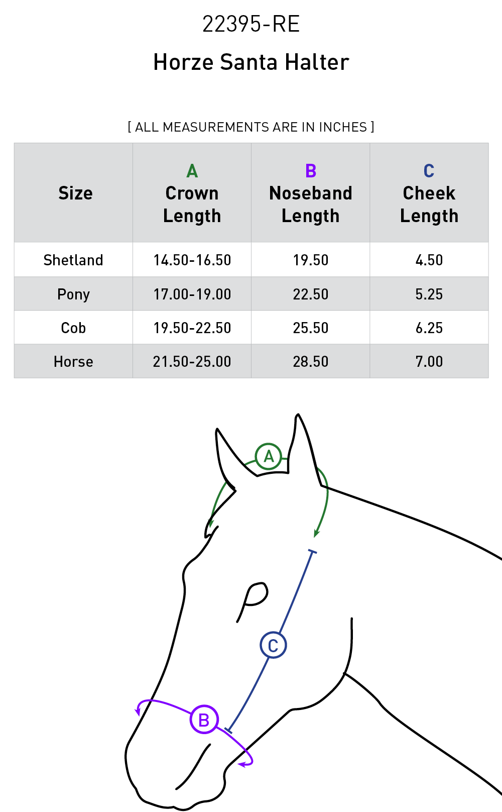 Size chart: Halters