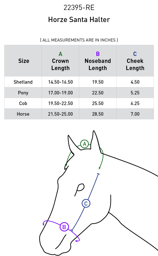 Size chart: Halters
