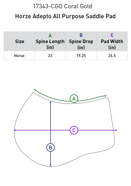 Size chart: Square All Purpose Saddle Pads