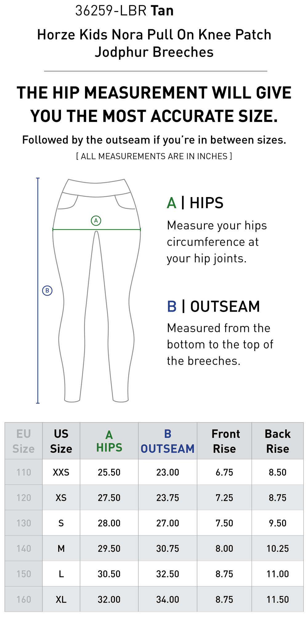 Size chart: Kid's Jodhpurs