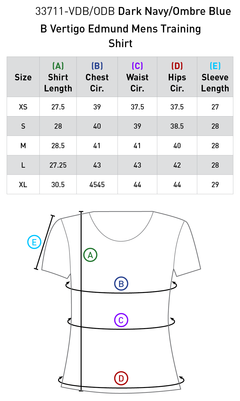 Size chart: Men's Shirts, Sweaters & Jackets