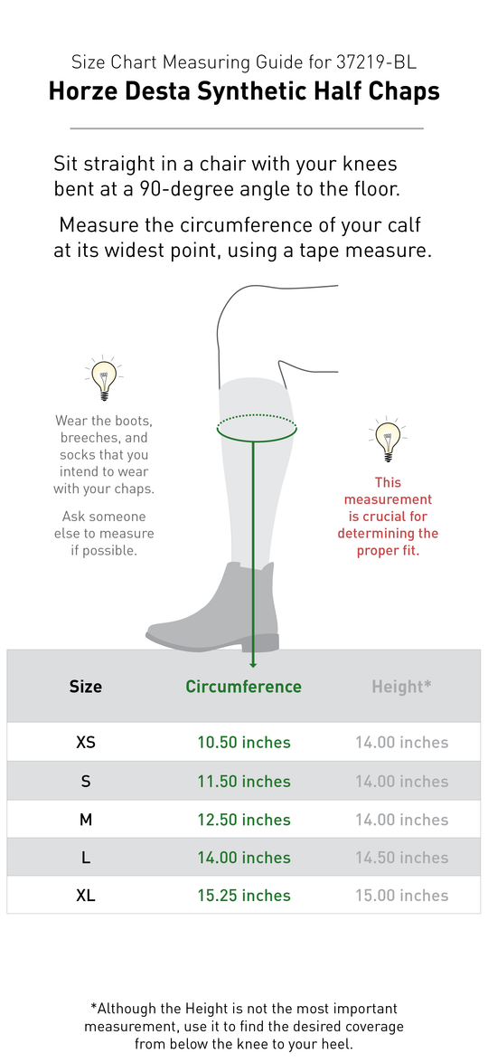 Size chart: Half Chaps