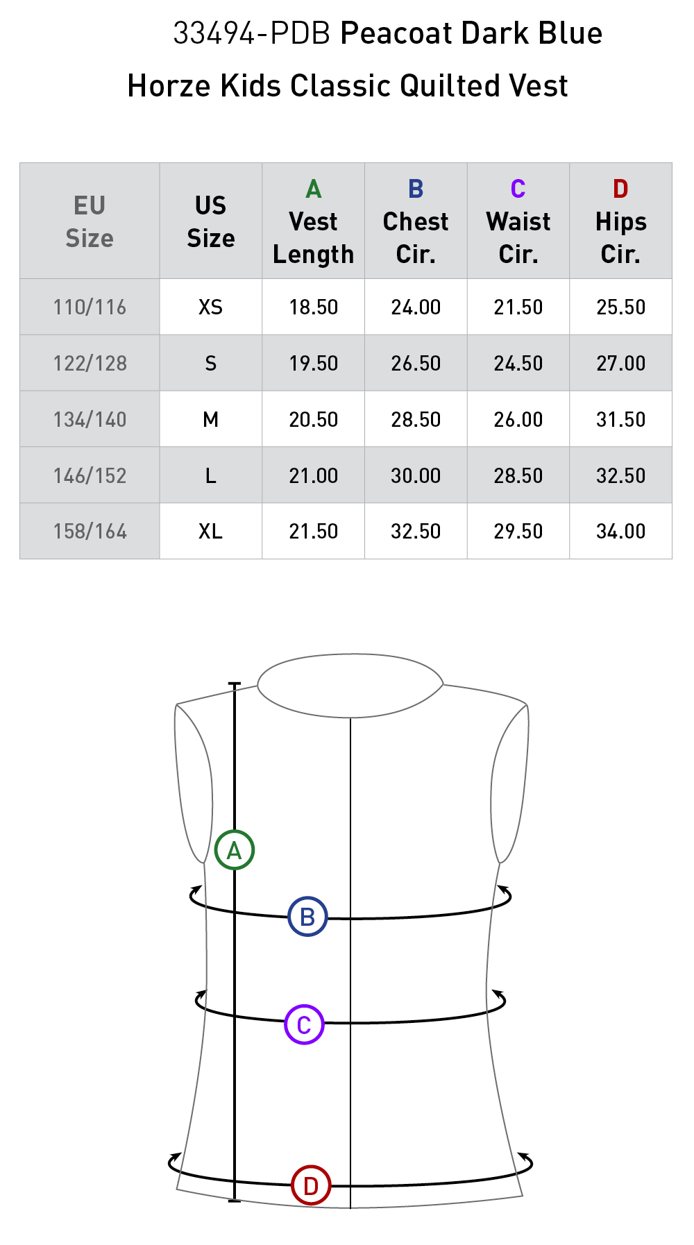 Size chart: Vests