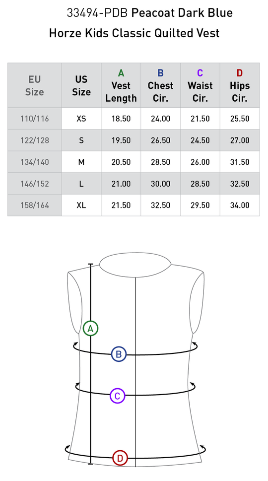 Size chart: Vests