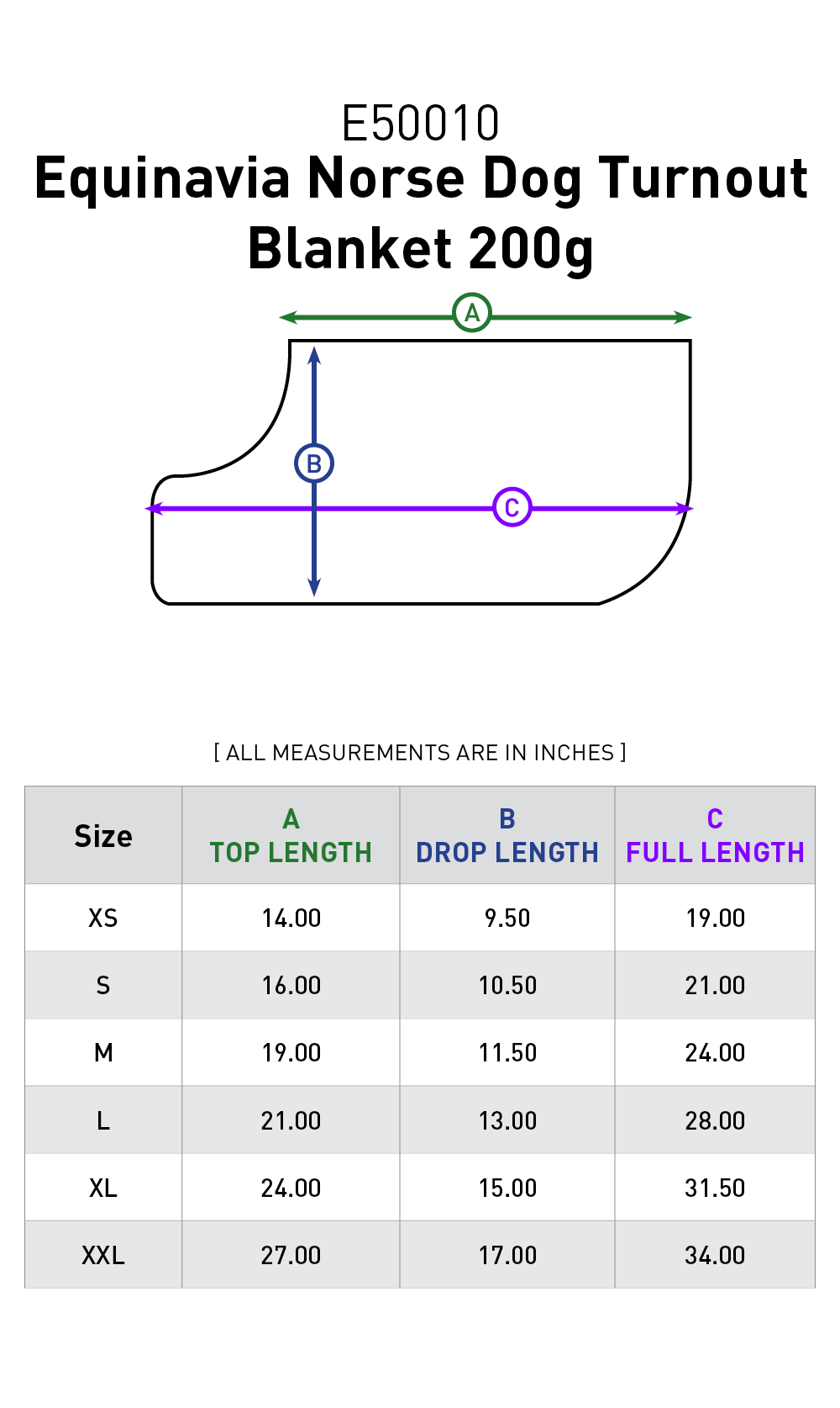 Size chart: Dog Supplies