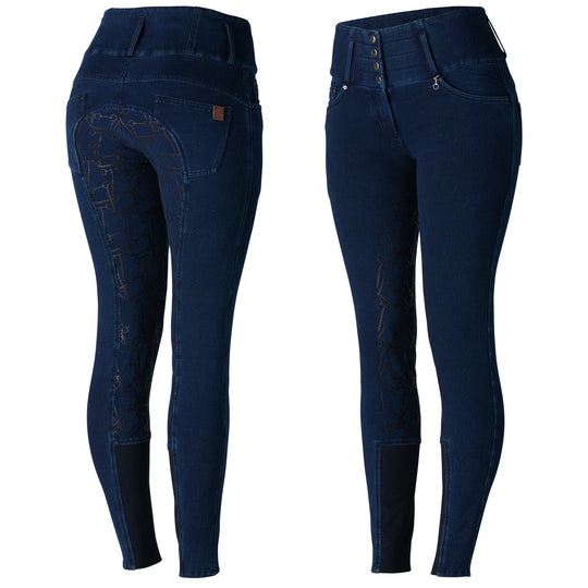 Horze Kacy Womens Denim Look Winter Full Seat Breeches image 