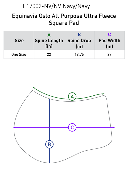 Size chart: Square All Purpose Saddle Pads