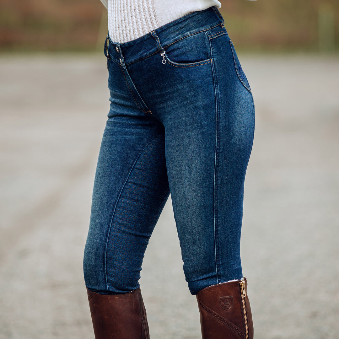 Horze Kaia Womens High Waist Denim Silicone Full Seat Breeches image 