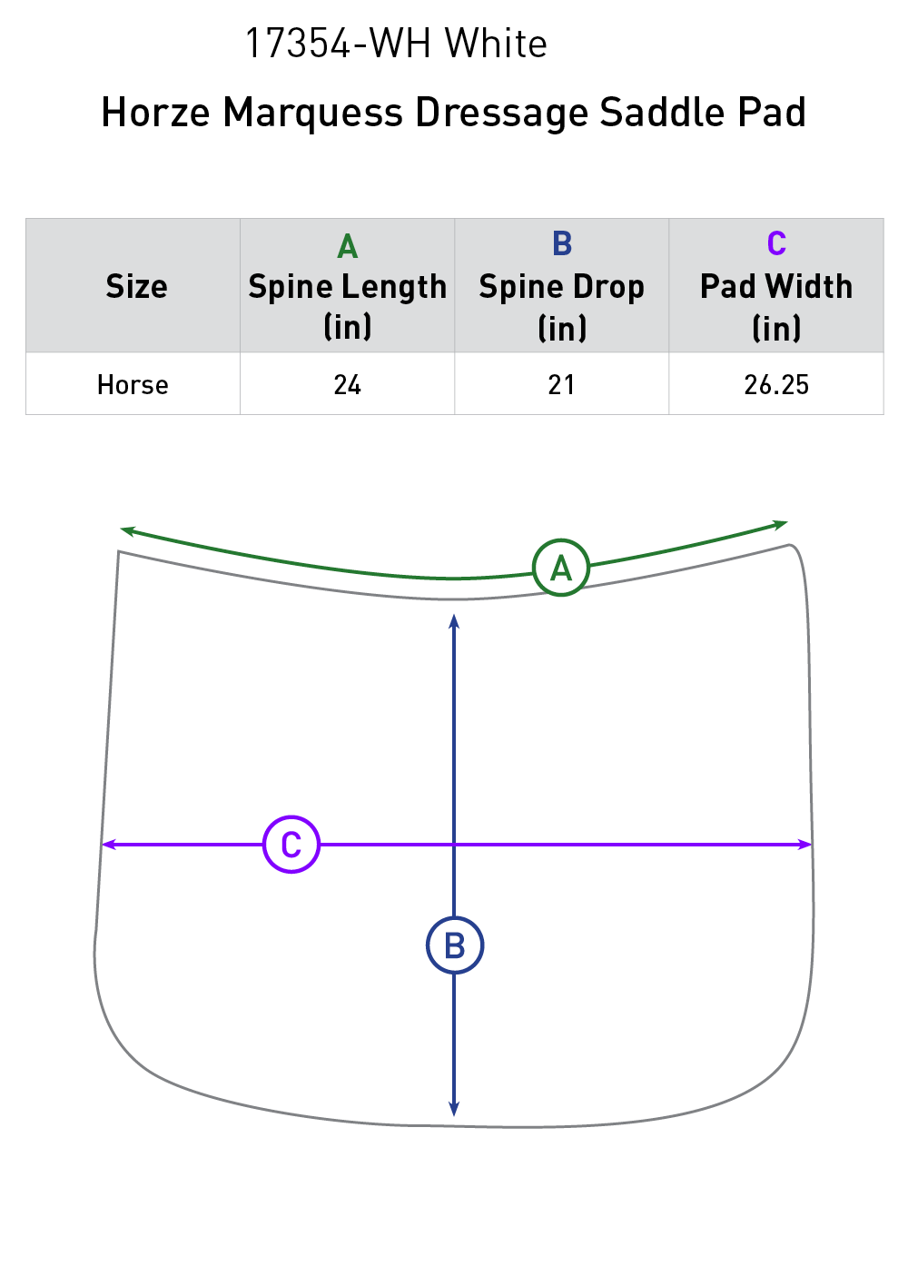 Size chart: Square Dressage Saddle Pads