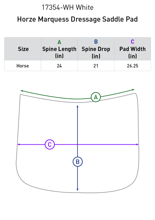 Size chart: Square Dressage Saddle Pads